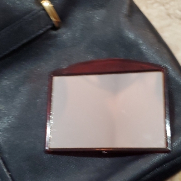 Etienne Aigner Black Leather Shoulder Bag with Gold Accents Plus Pocket Mirror - Picture 11 of 14